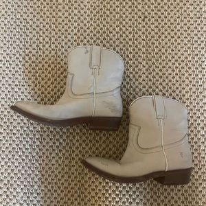 Frye White Leather Cowboy Ankle Boot